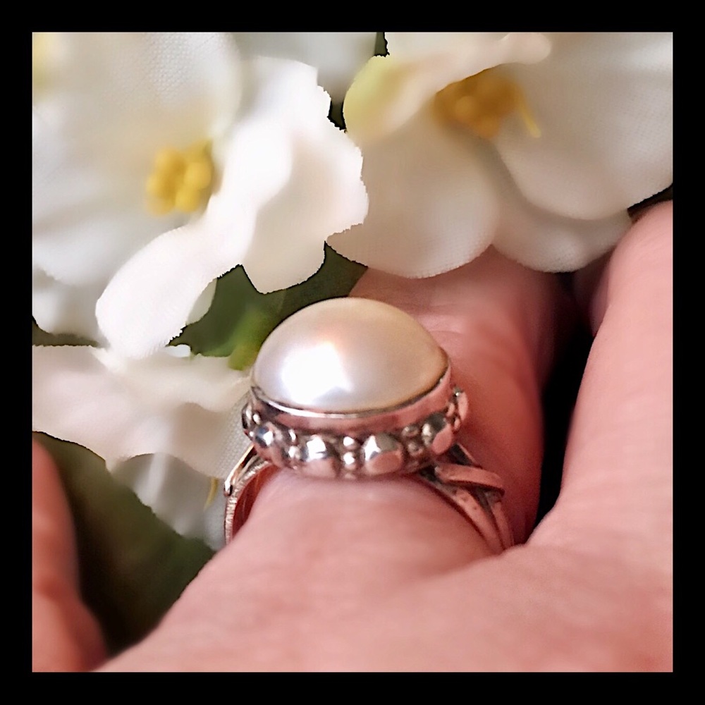 💥Vintage sterling & pearl ring